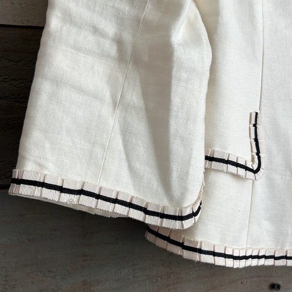 Anne Klein Linen Blend Ruffle Stretch 3/4 Sleeves Blazer 4 - Picture 4 of 12